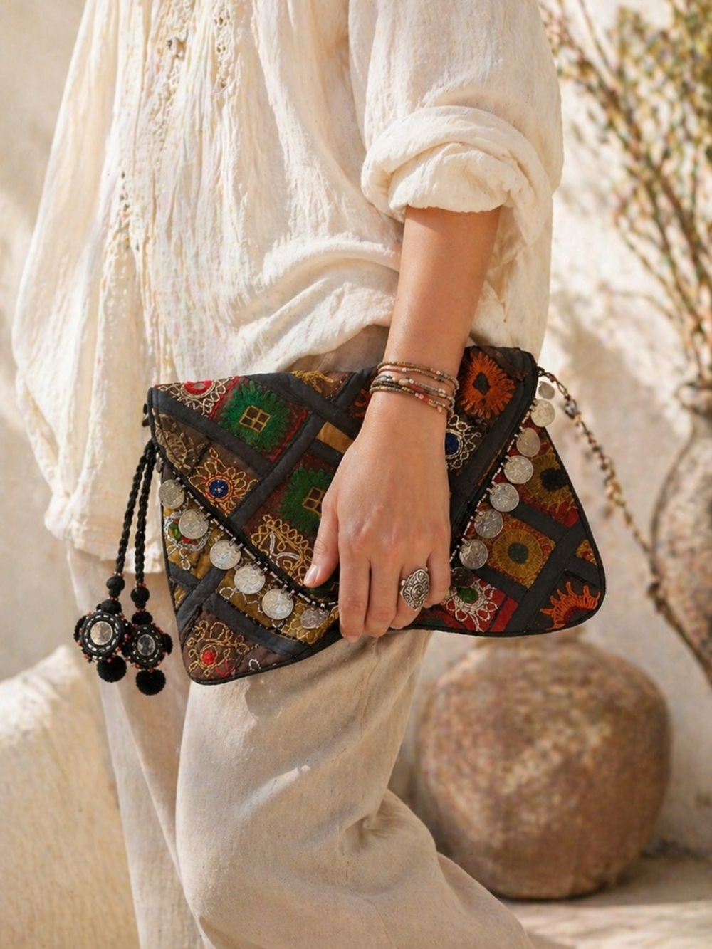 ANTIK BATIK Banjo Embellished Clutch